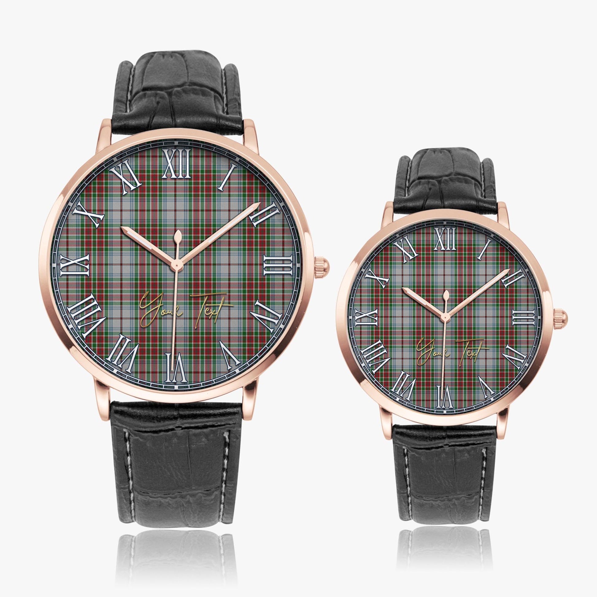 MacBain Dress Tartan Personalized Your Text Leather Trap Quartz Watch Ultra Thin Rose Gold Case With Black Leather Strap - Tartanvibesclothing