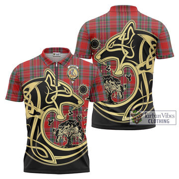 MacBean (MacBain) Tartan Zipper Polo Shirt with Family Crest Celtic Wolf Style Unisex - Tartan Vibes Clothing