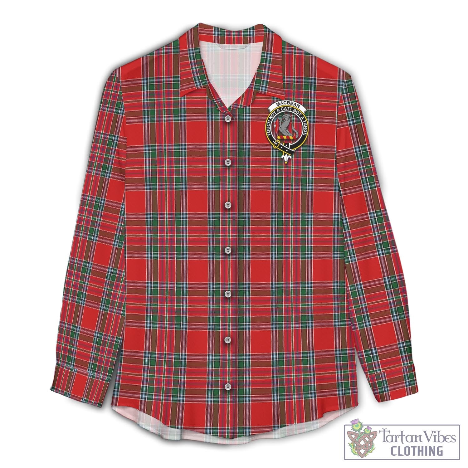 MacBean (MacBain) Tartan Women's Casual Shirt with Family Crest Female - Tartan Vibes Clothing