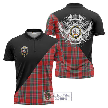 MacBean (MacBain) Tartan Zipper Polo Shirt with Family Crest and Military Logo Style Unisex - Tartan Vibes Clothing