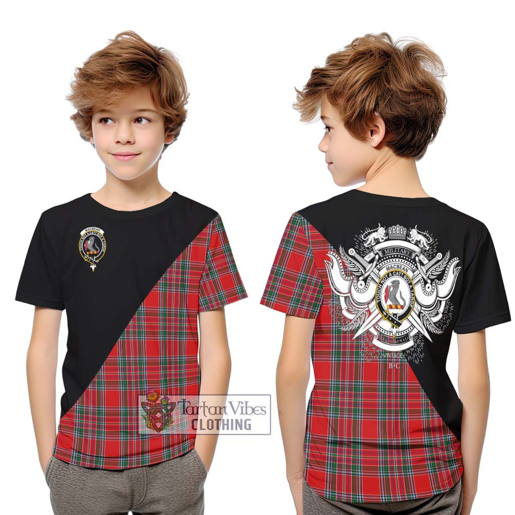MacBean (MacBain) Tartan Kid T-Shirt with Family Crest and Military Logo Style Youth XL Size14 - Tartan Vibes Clothing