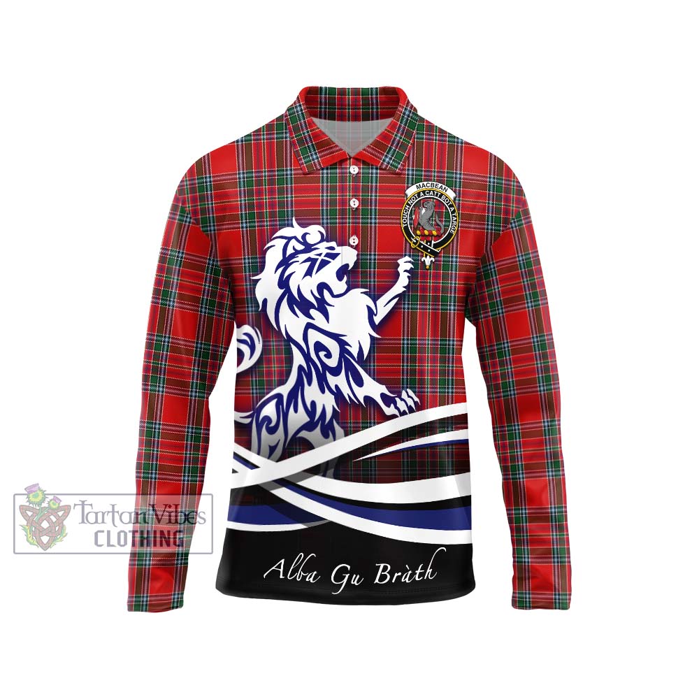 MacBean (MacBain) Tartan Long Sleeve Polo Shirt with Alba Gu Brath Regal Lion Emblem Unisex - Tartan Vibes Clothing