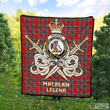 MacBean Tartan Quilt with Clan Crest and the Golden Sword of Courageous Legacy