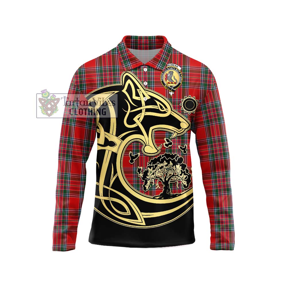MacBean (MacBain) Tartan Long Sleeve Polo Shirt with Family Crest Celtic Wolf Style Unisex - Tartan Vibes Clothing