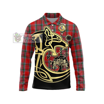MacBean (MacBain) Tartan Long Sleeve Polo Shirt with Family Crest Celtic Wolf Style Unisex - Tartan Vibes Clothing