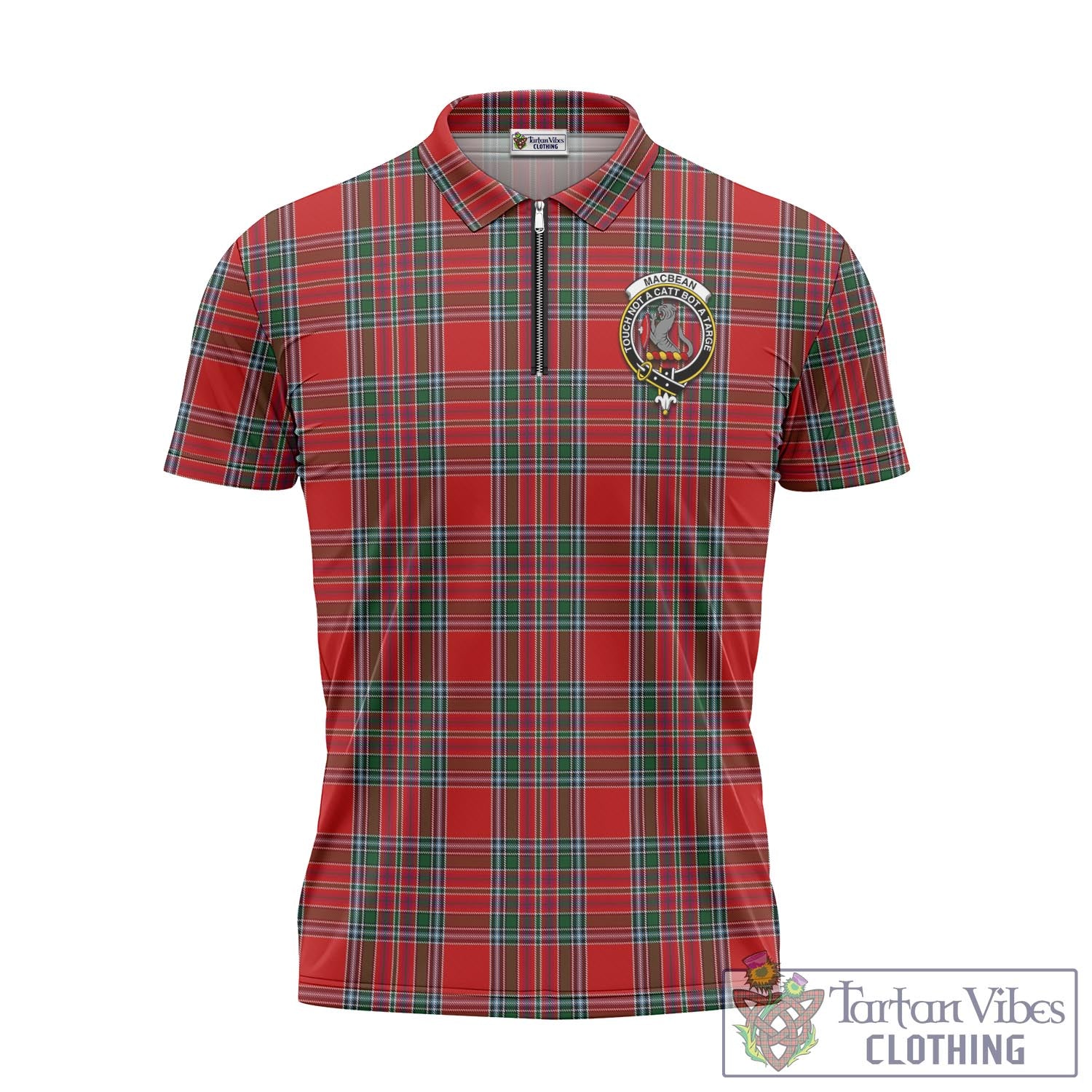 MacBean (MacBain) Tartan Zipper Polo Shirt with Family Crest Unisex - Tartan Vibes Clothing