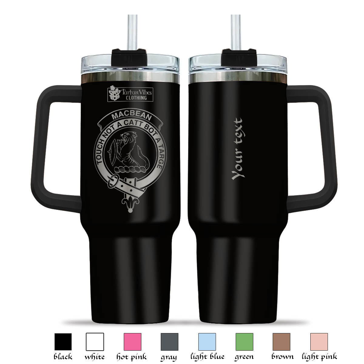 MacBean (MacBain) Clan Crest Engraved Tumbler with Handle 40 OZ - 2D-tartanvibesclothing