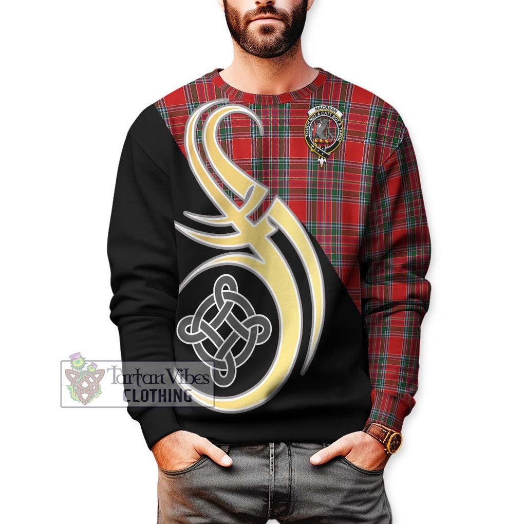 MacBean (MacBain) Tartan Sweatshirt with Family Crest and Celtic Symbol Style Unisex - Tartan Vibes Clothing