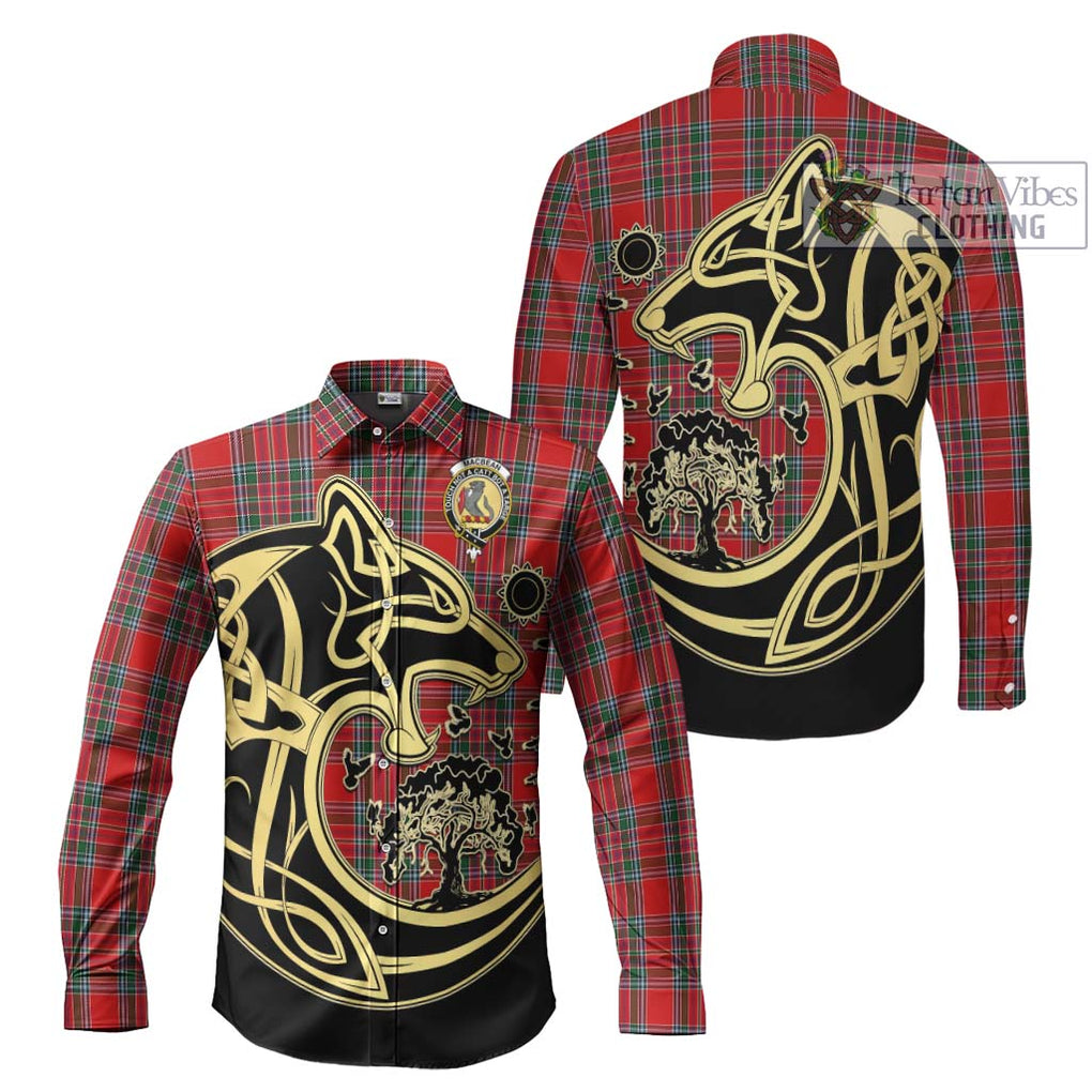 MacBean (MacBain) Tartan Long Sleeve Button Shirt with Family Crest Celtic Wolf Style Men's Shirt S - Tartan Vibes Clothing