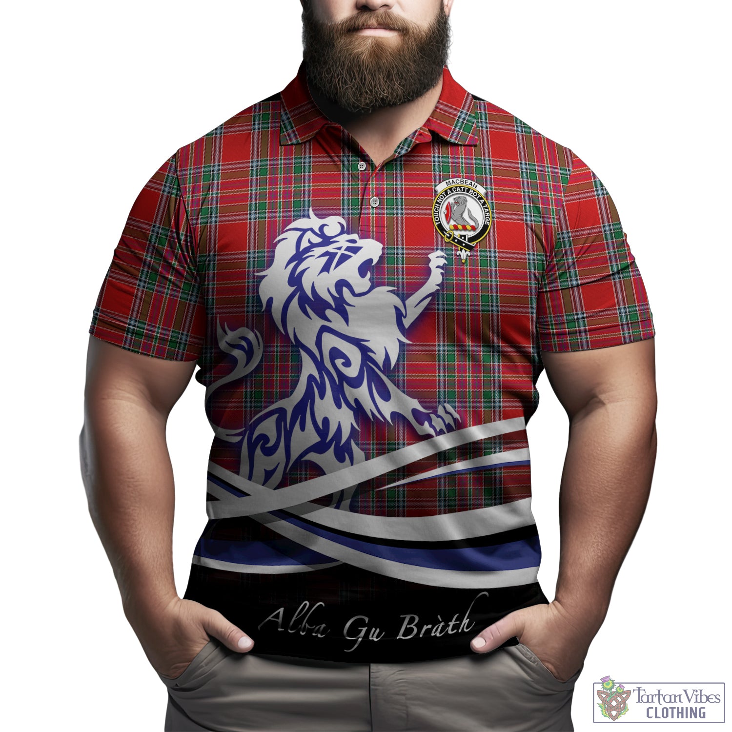 MacBean (MacBain) Tartan Polo Shirt with Alba Gu Brath Regal Lion Emblem Kid - Tartan Vibes Clothing