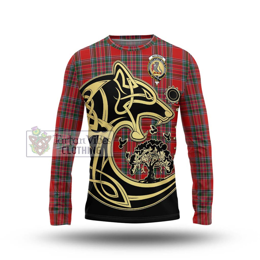 MacBean (MacBain) Tartan Long Sleeve T-Shirt with Family Crest Celtic Wolf Style Unisex - Tartan Vibes Clothing