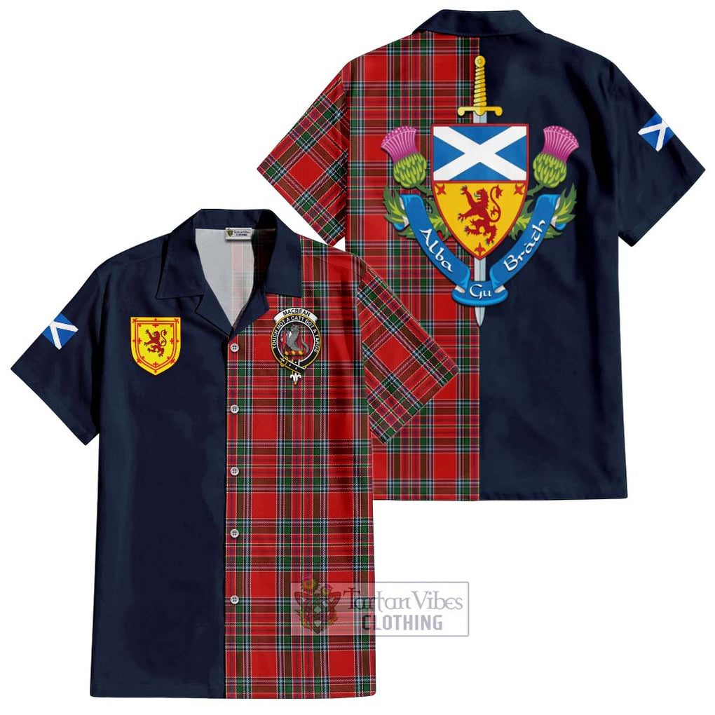 MacBean (MacBain) Tartan Hawaiian Shirt Alba with Scottish Lion Royal Arm Half Style Kid - Tartan Vibes Clothing