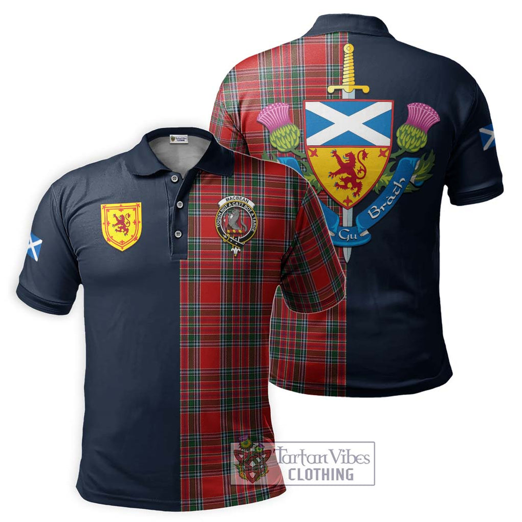 MacBean (MacBain) Tartan Polo Shirt Alba with Scottish Lion Royal Arm Half Style Kid - Tartan Vibes Clothing