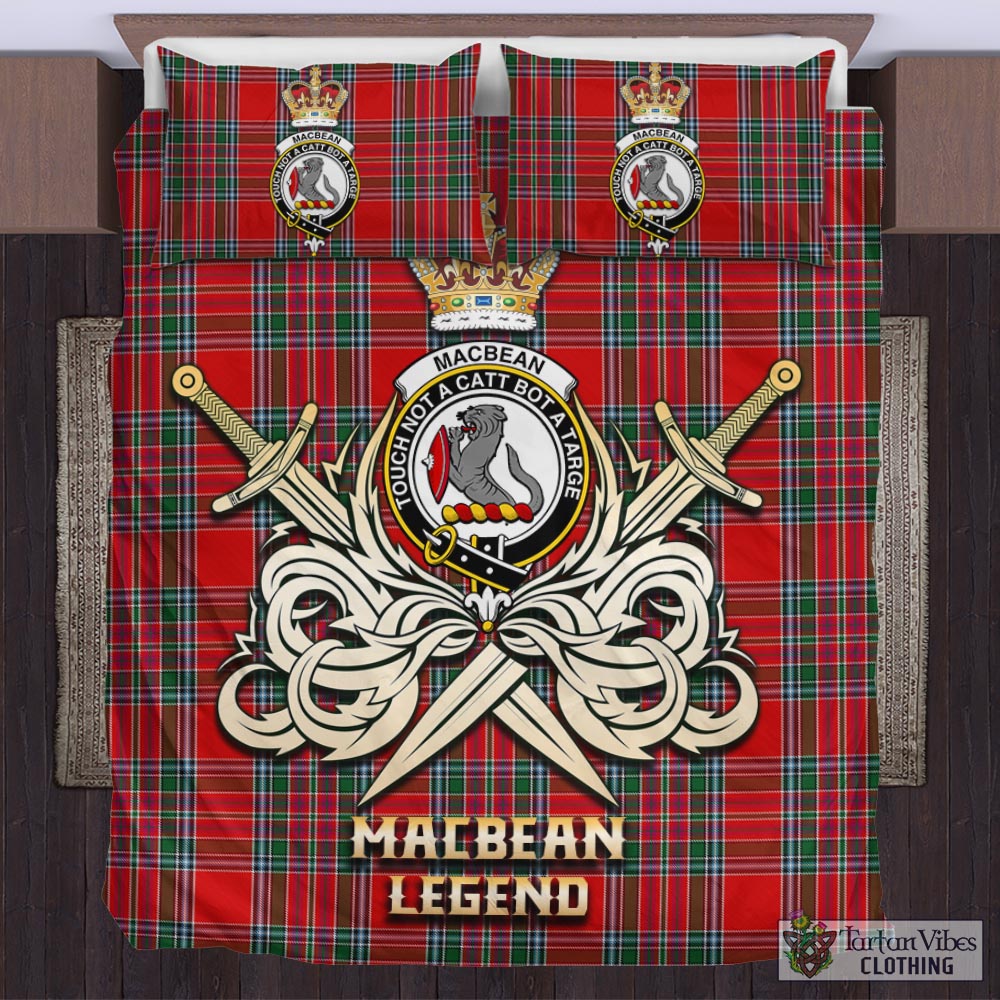 Tartan Vibes Clothing MacBean Tartan Bedding Set with Clan Crest and the Golden Sword of Courageous Legacy