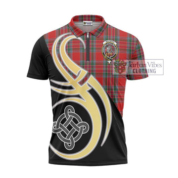 MacBean (MacBain) Tartan Zipper Polo Shirt with Family Crest and Celtic Symbol Style - Tartan Vibes Clothing