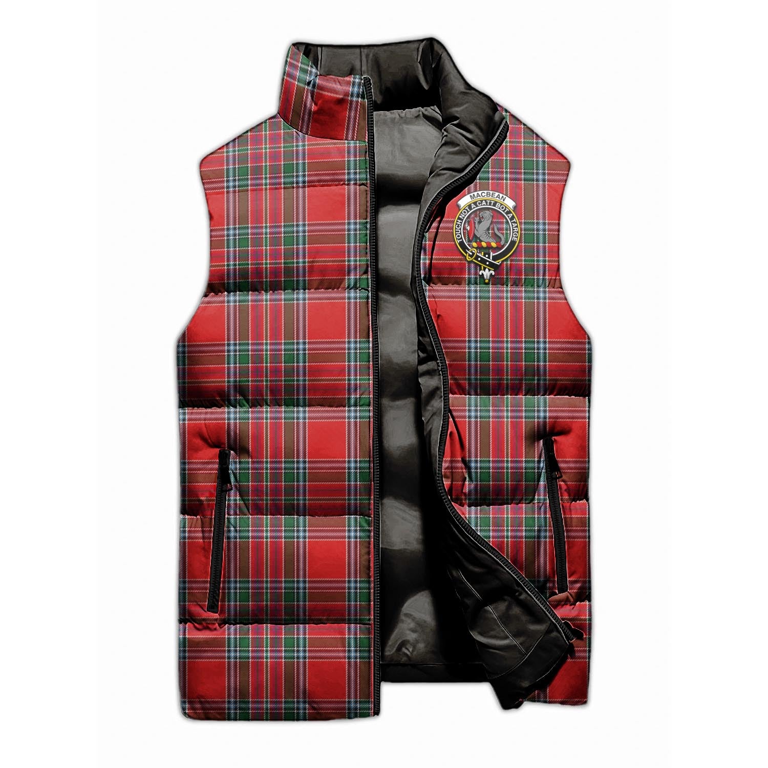MacBean (MacBain) Tartan Sleeveless Puffer Jacket with Family Crest - Tartan Vibes Clothing