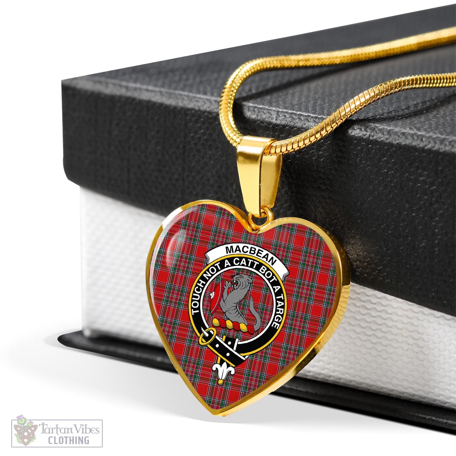 MacBean (MacBain) Tartan Heart Necklace with Family Crest - Tartan Vibes Clothing