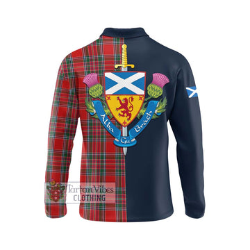 MacBean (MacBain) Tartan Long Sleeve Polo Shirt Alba with Scottish Lion Royal Arm Half Style - Tartan Vibes Clothing