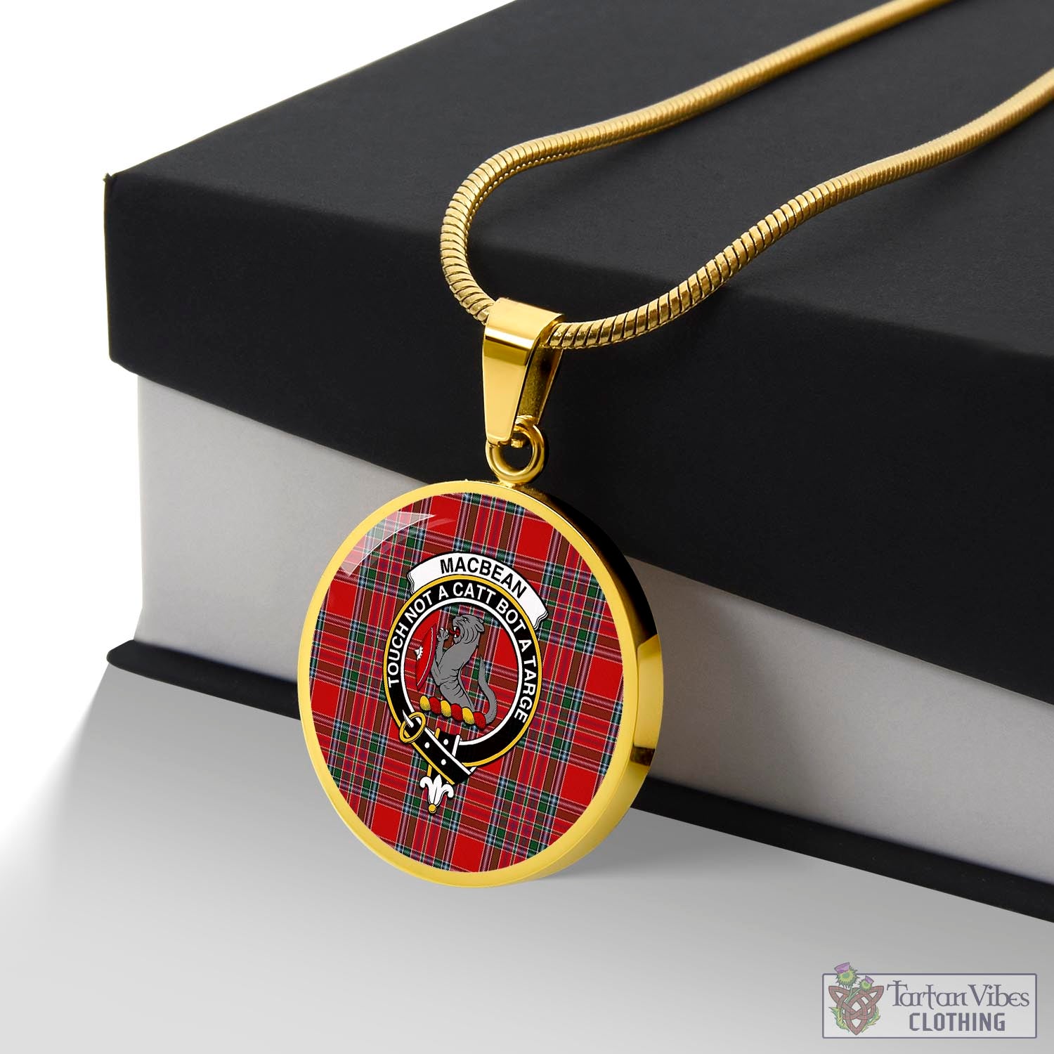 MacBean (MacBain) Tartan Circle Necklace with Family Crest Luxury Necklace (Gold) No - Tartan Vibes Clothing