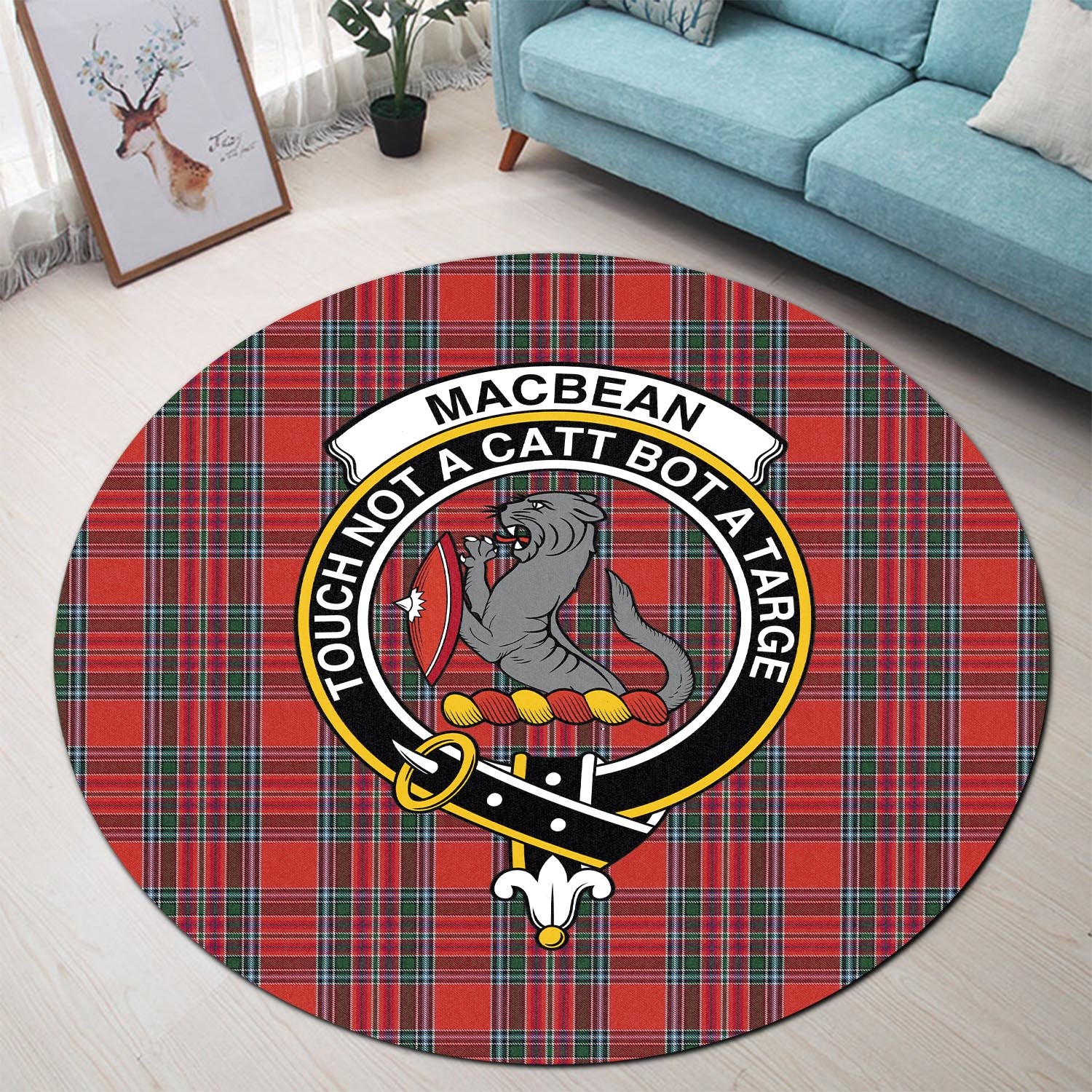 macbean-tartan-round-rug-with-family-crest