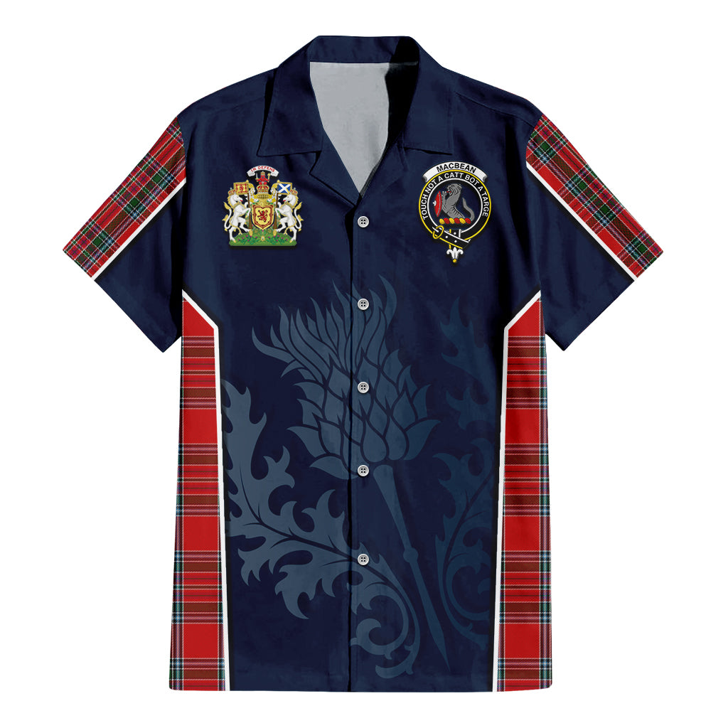 MacBean (MacBain) Tartan Hawaiian Shirt with Family Crest and Scottish Thistle Vibes Sport Style - Tartan Vibes Clothing