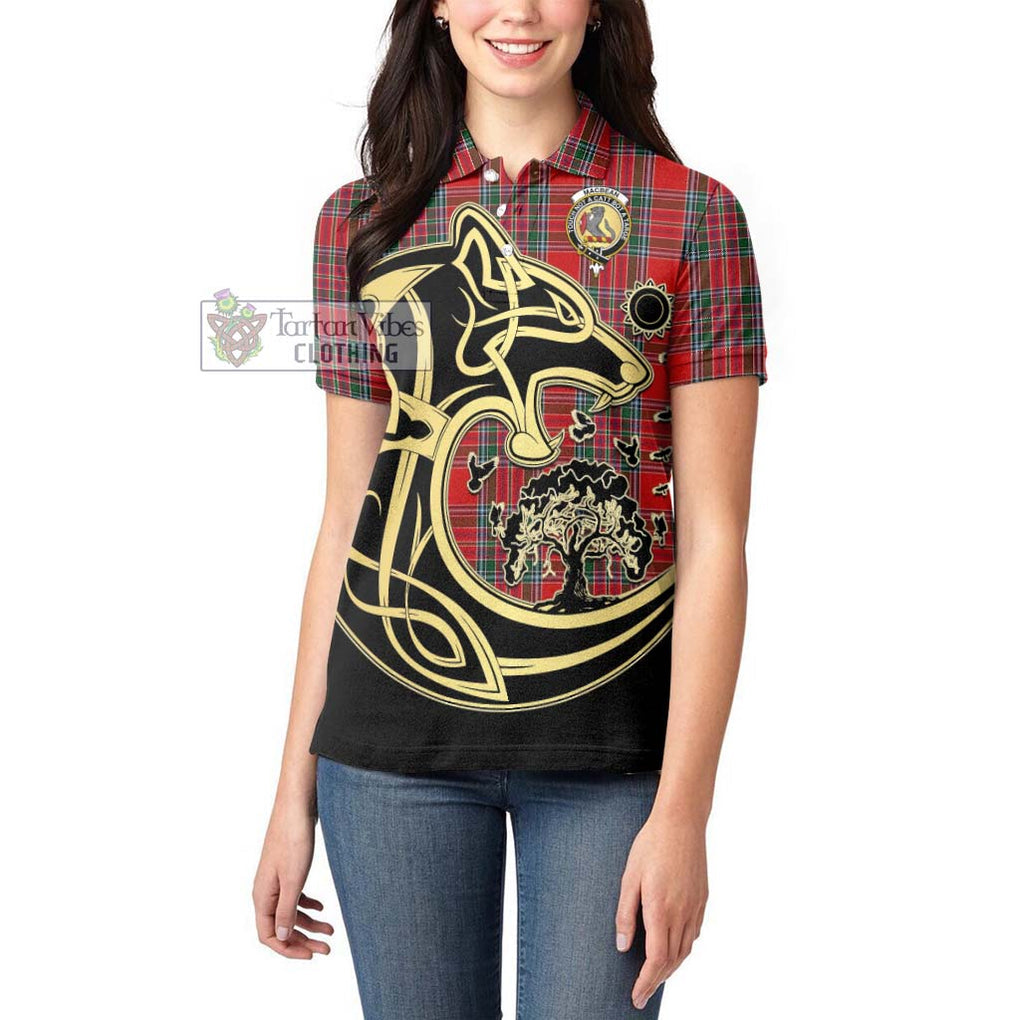 MacBean (MacBain) Tartan Women's Polo Shirt with Family Crest Celtic Wolf Style - Tartan Vibes Clothing