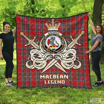 MacBean Tartan Quilt with Clan Crest and the Golden Sword of Courageous Legacy