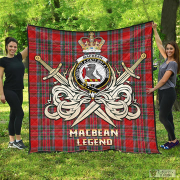 MacBean (MacBain) Tartan Quilt with Clan Crest and the Golden Sword of Courageous Legacy - Tartan Vibes Clothing