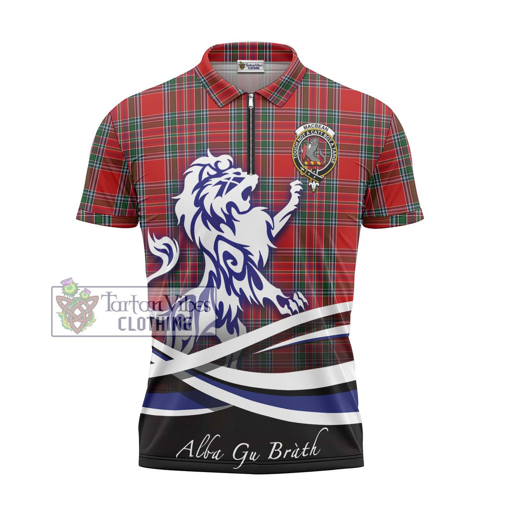MacBean (MacBain) Tartan Zipper Polo Shirt with Alba Gu Brath Regal Lion Emblem - Tartan Vibes Clothing