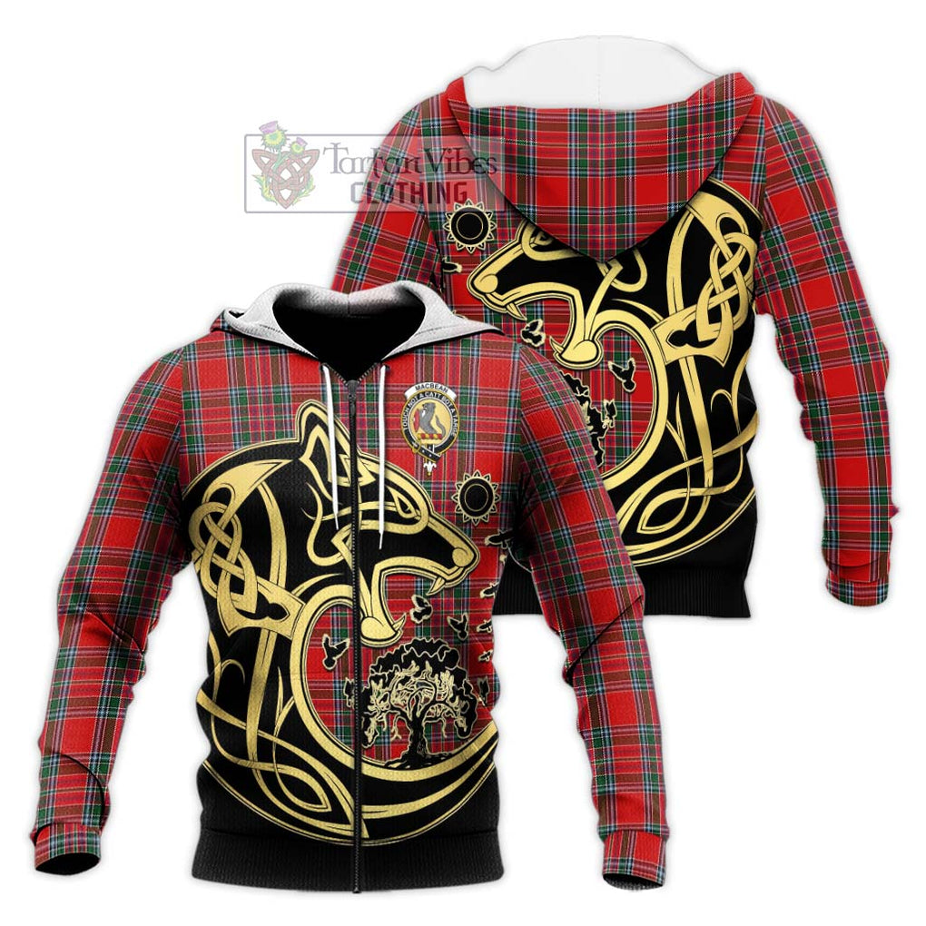 MacBean (MacBain) Tartan Knitted Hoodie with Family Crest Celtic Wolf Style Unisex Knitted Zip Hoodie - Tartan Vibes Clothing