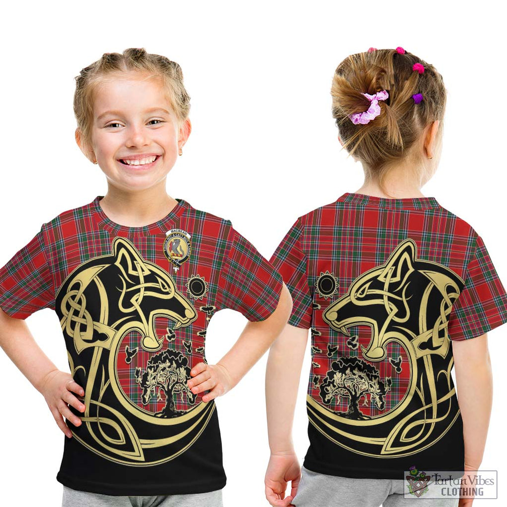 MacBean (MacBain) Tartan Kid T-Shirt with Family Crest Celtic Wolf Style - Tartan Vibes Clothing