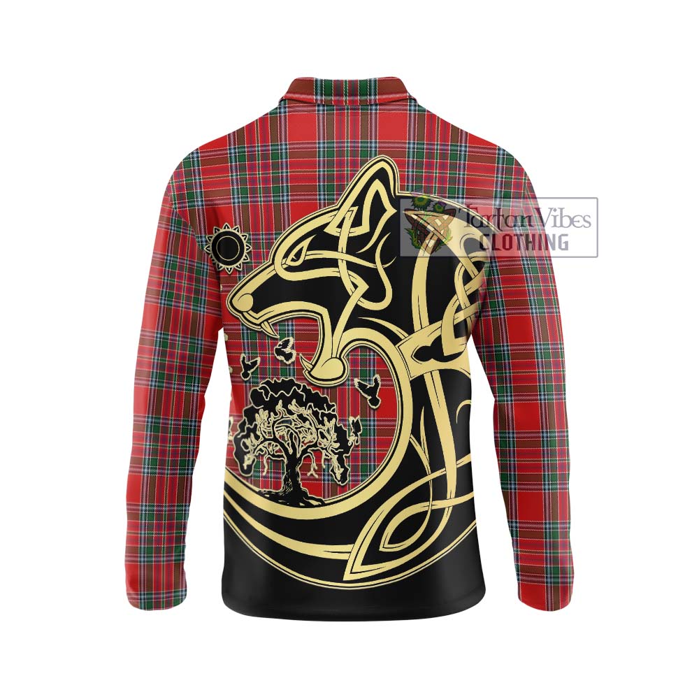 MacBean (MacBain) Tartan Long Sleeve Polo Shirt with Family Crest Celtic Wolf Style - Tartan Vibes Clothing