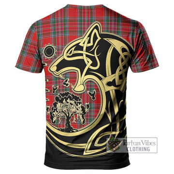 MacBean (MacBain) Tartan T-Shirt with Family Crest Celtic Wolf Style - Tartan Vibes Clothing