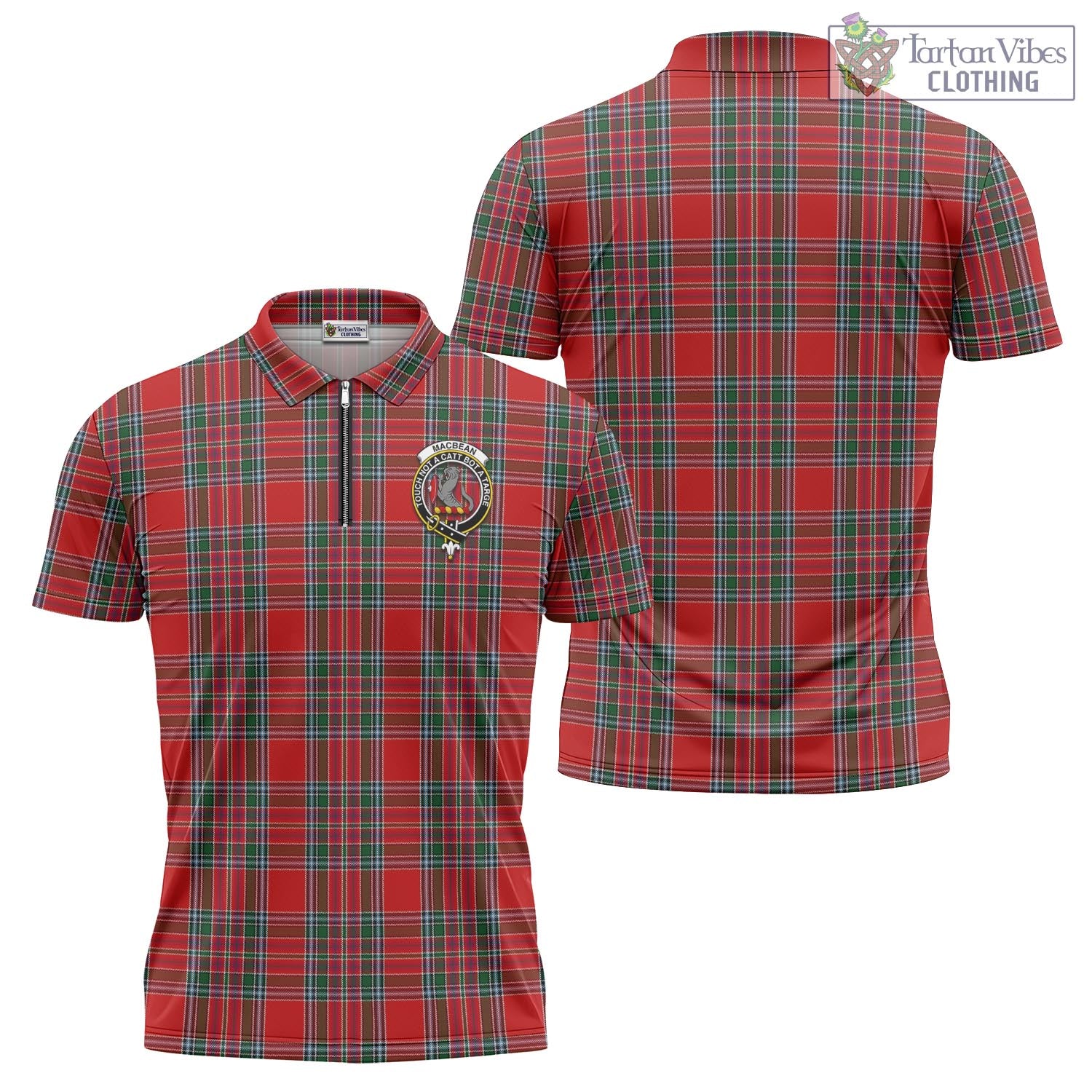 MacBean (MacBain) Tartan Zipper Polo Shirt with Family Crest - Tartan Vibes Clothing