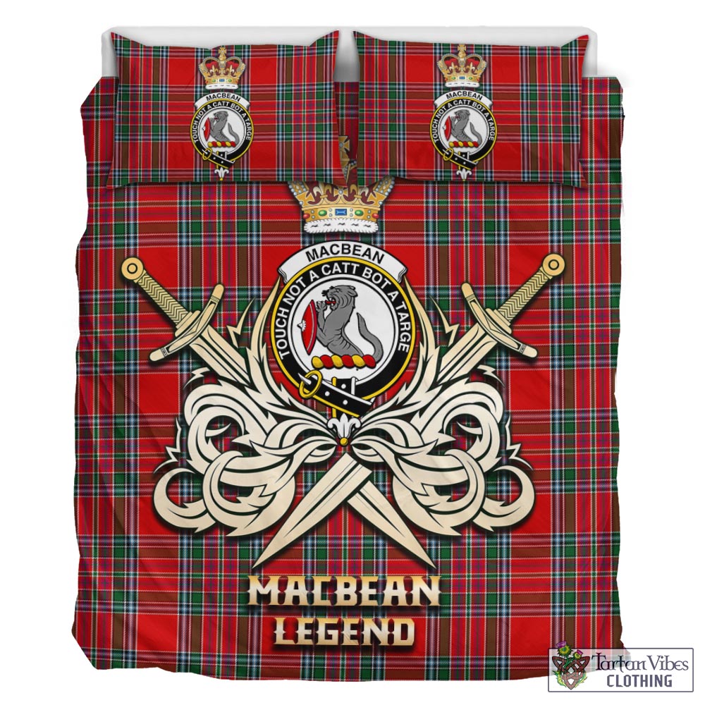 Tartan Vibes Clothing MacBean Tartan Bedding Set with Clan Crest and the Golden Sword of Courageous Legacy