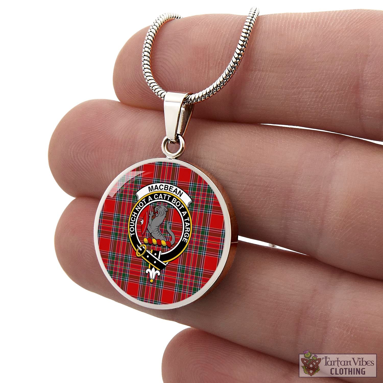 MacBean (MacBain) Tartan Circle Necklace with Family Crest - Tartan Vibes Clothing