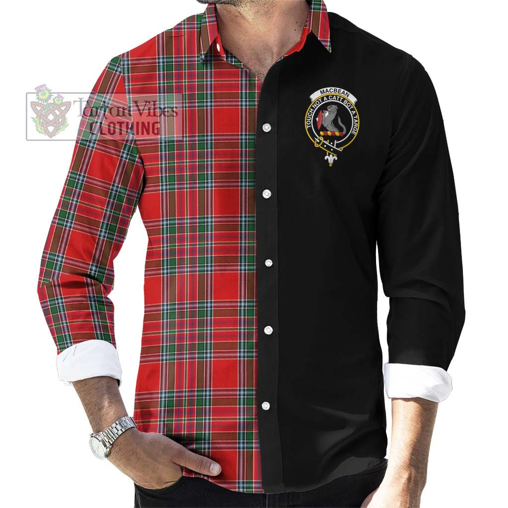 MacBean (MacBain) Tartan Long Sleeve Button Shirt with Family Crest and Half Of Me Style - Tartanvibesclothing Shop