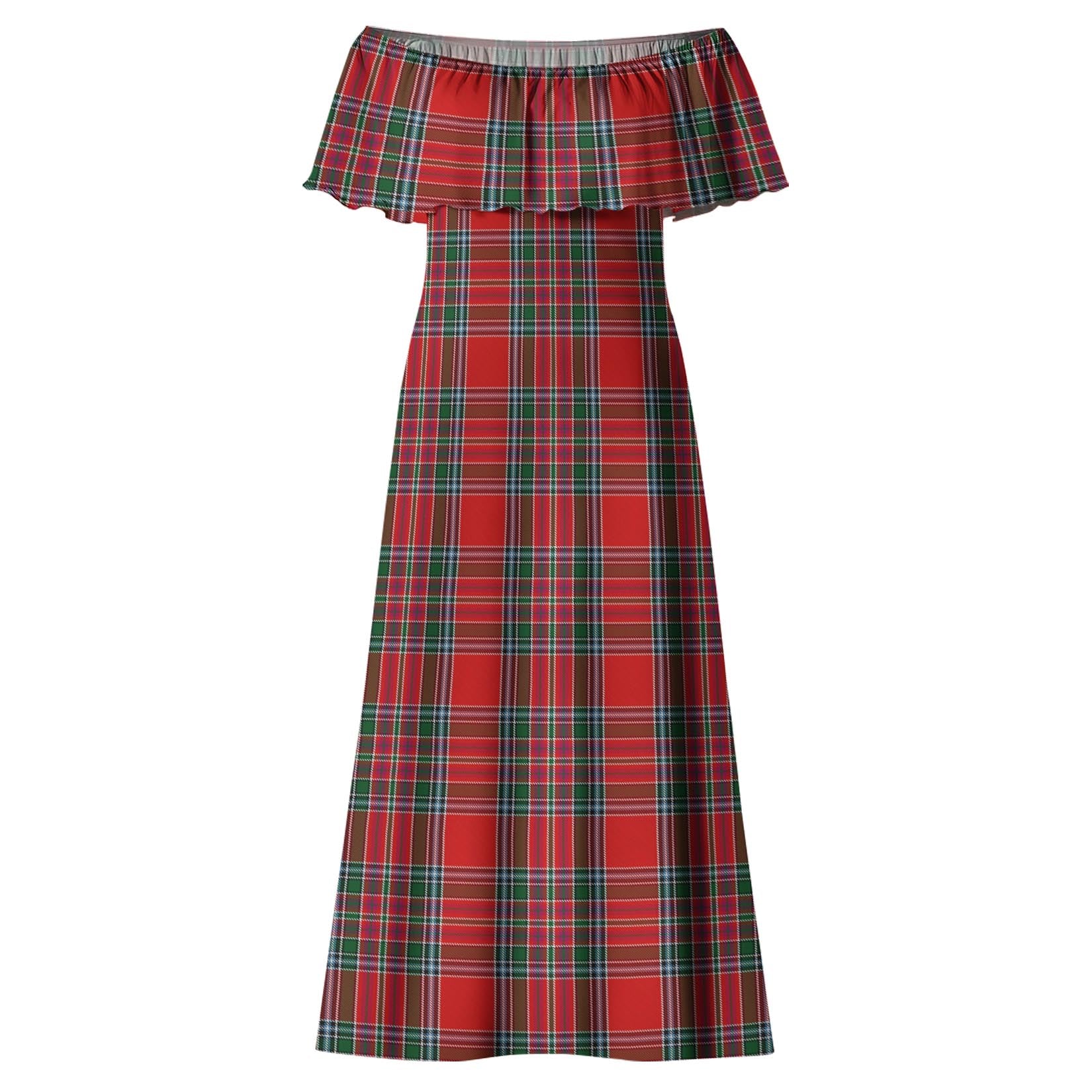 MacBean (MacBain) Tartan Off Shoulder Long Dress - Tartan Vibes Clothing