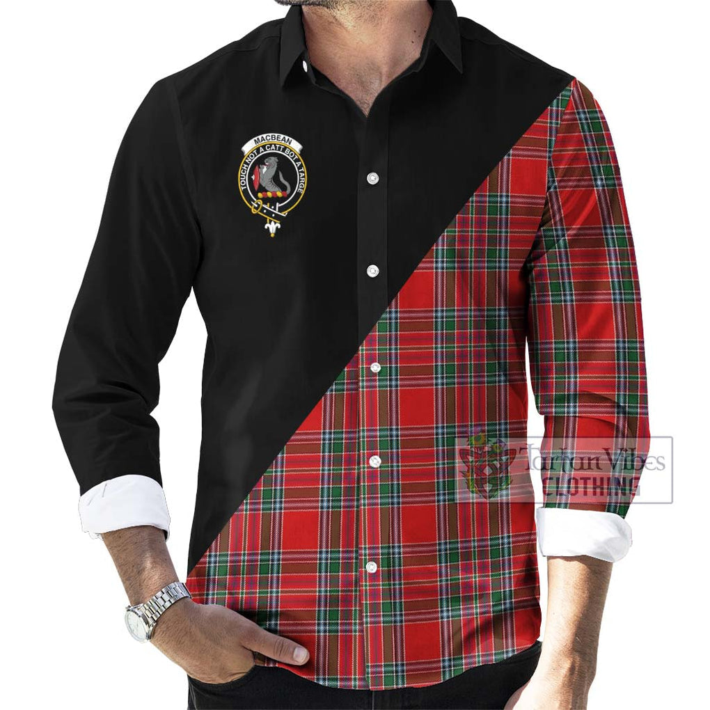 MacBean (MacBain) Tartan Long Sleeve Button Shirt with Family Crest and Military Logo Style - Tartanvibesclothing Shop