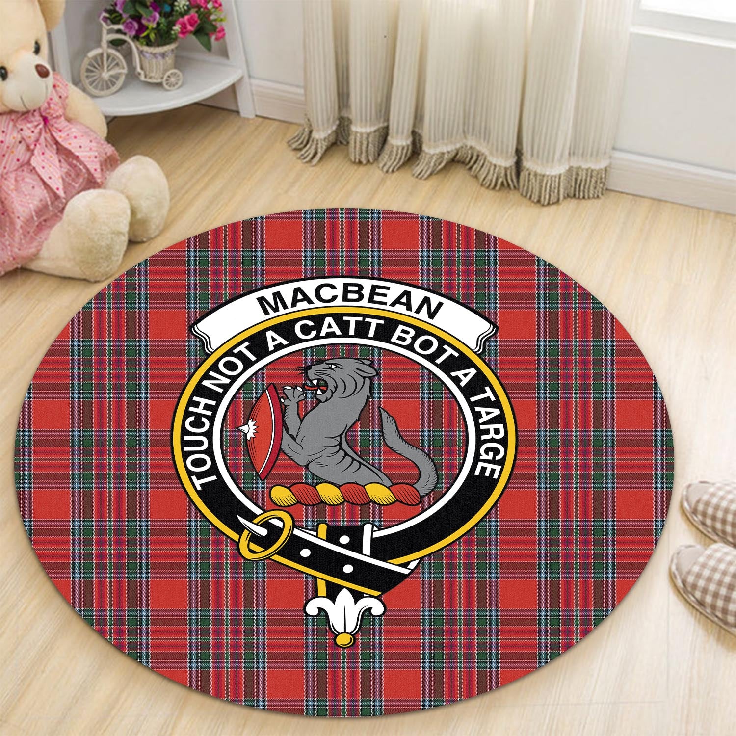 macbean-tartan-round-rug-with-family-crest