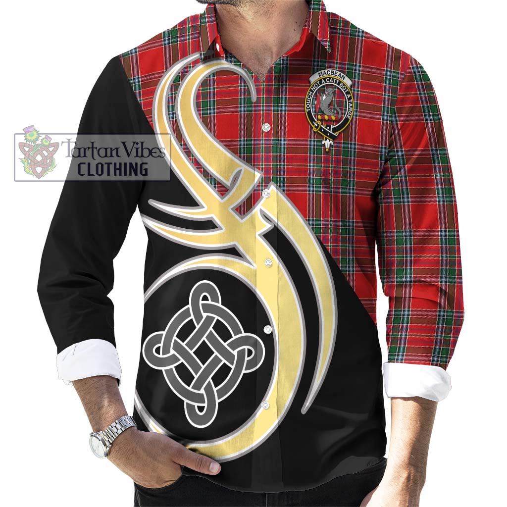 MacBean (MacBain) Tartan Long Sleeve Button Shirt with Family Crest and Celtic Symbol Style - Tartan Vibes Clothing