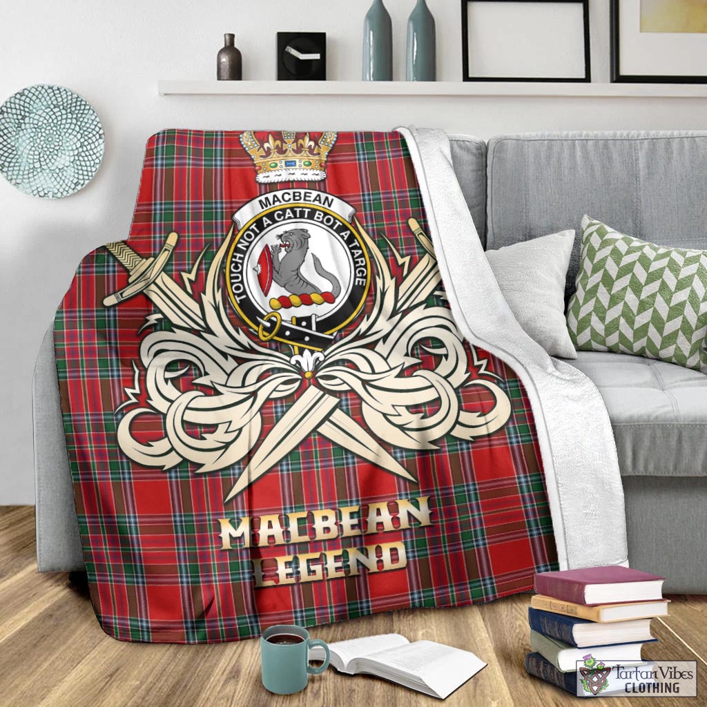Tartan Vibes Clothing MacBean Tartan Blanket with Clan Crest and the Golden Sword of Courageous Legacy