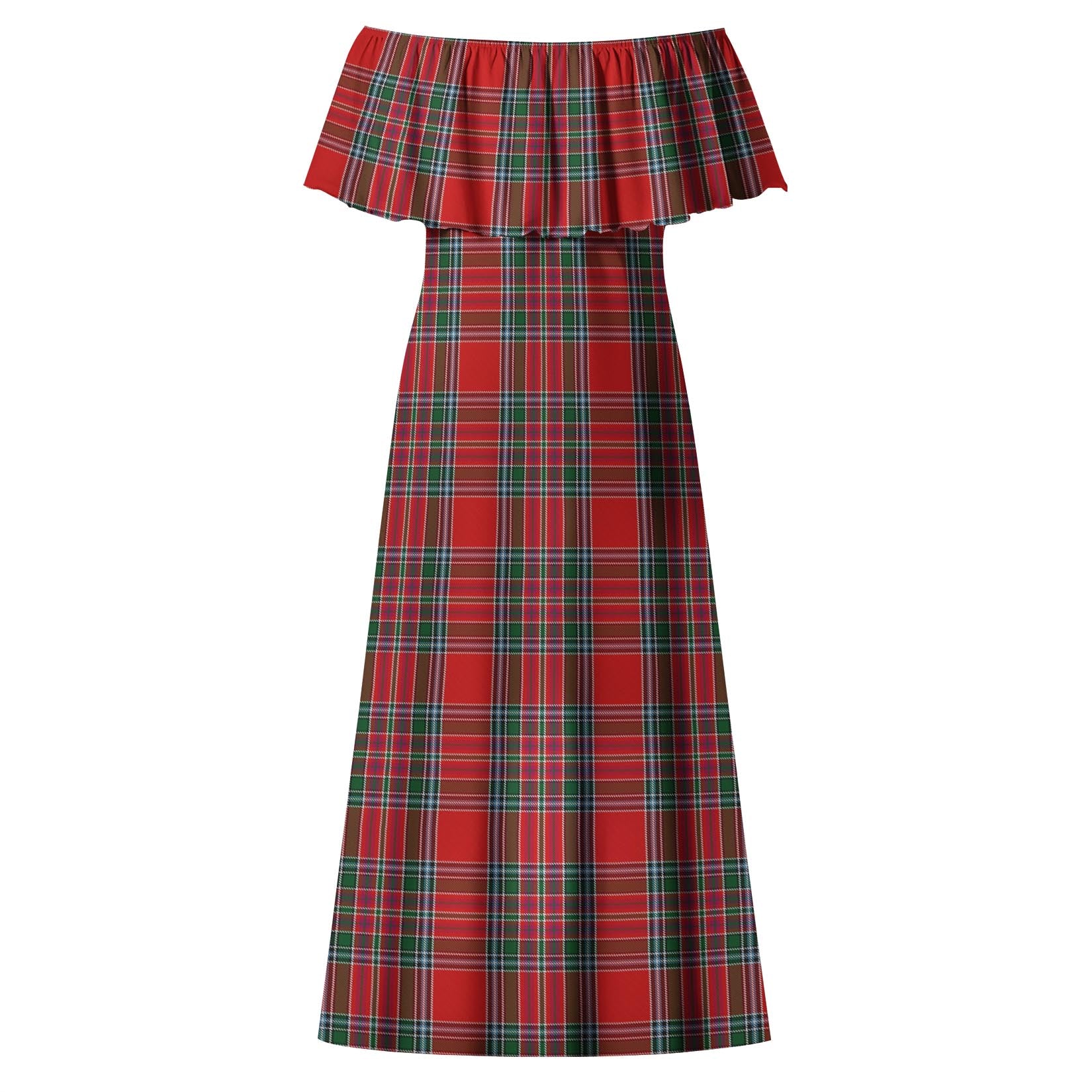 MacBean (MacBain) Tartan Off Shoulder Long Dress - Tartan Vibes Clothing
