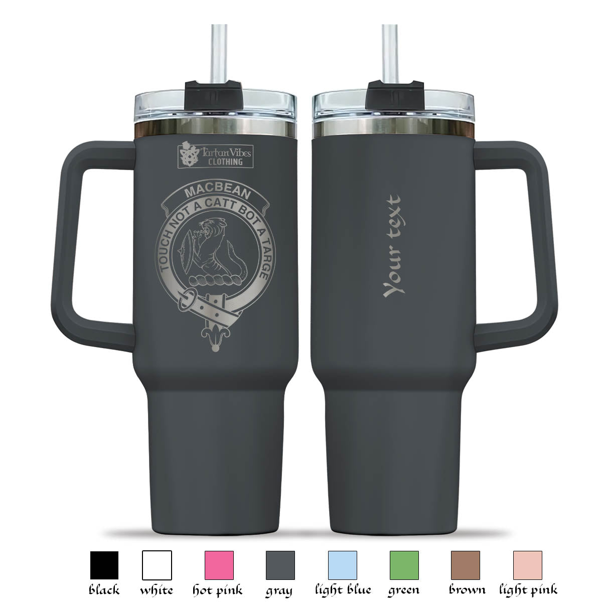MacBean (MacBain) Clan Crest Engraved Tumbler with Handle - 2D-tartanvibesclothing