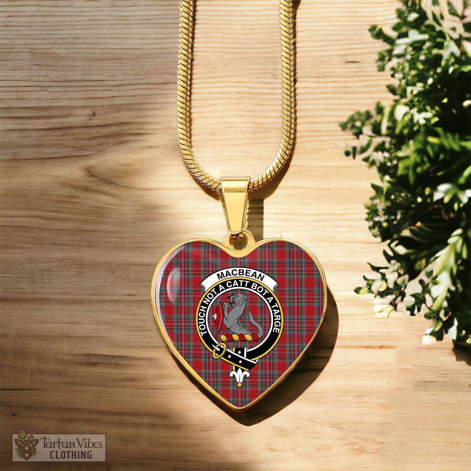 MacBean (MacBain) Tartan Heart Necklace with Family Crest Luxury Necklace (Gold) No - Tartan Vibes Clothing