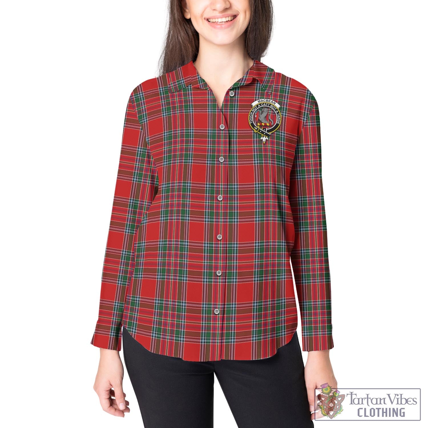 MacBean (MacBain) Tartan Women's Casual Shirt with Family Crest - Tartan Vibes Clothing