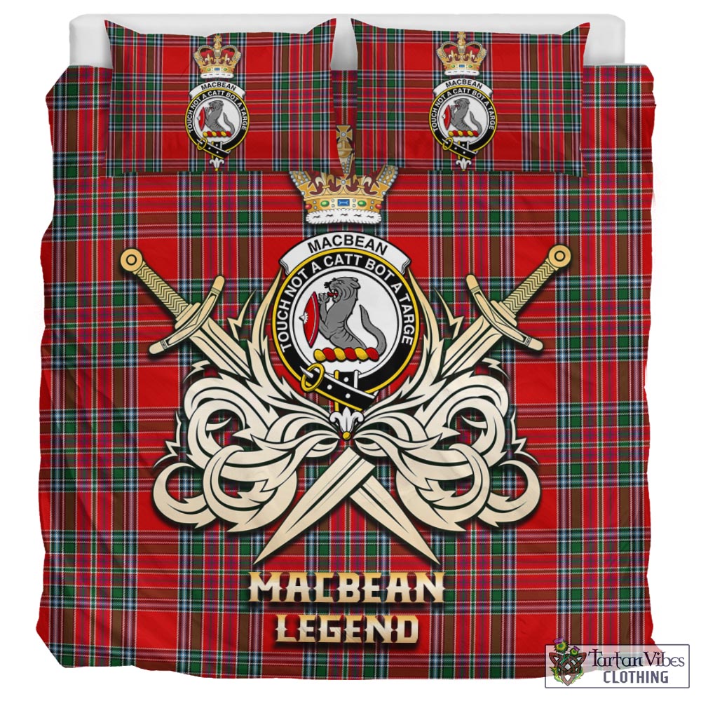 Tartan Vibes Clothing MacBean Tartan Bedding Set with Clan Crest and the Golden Sword of Courageous Legacy