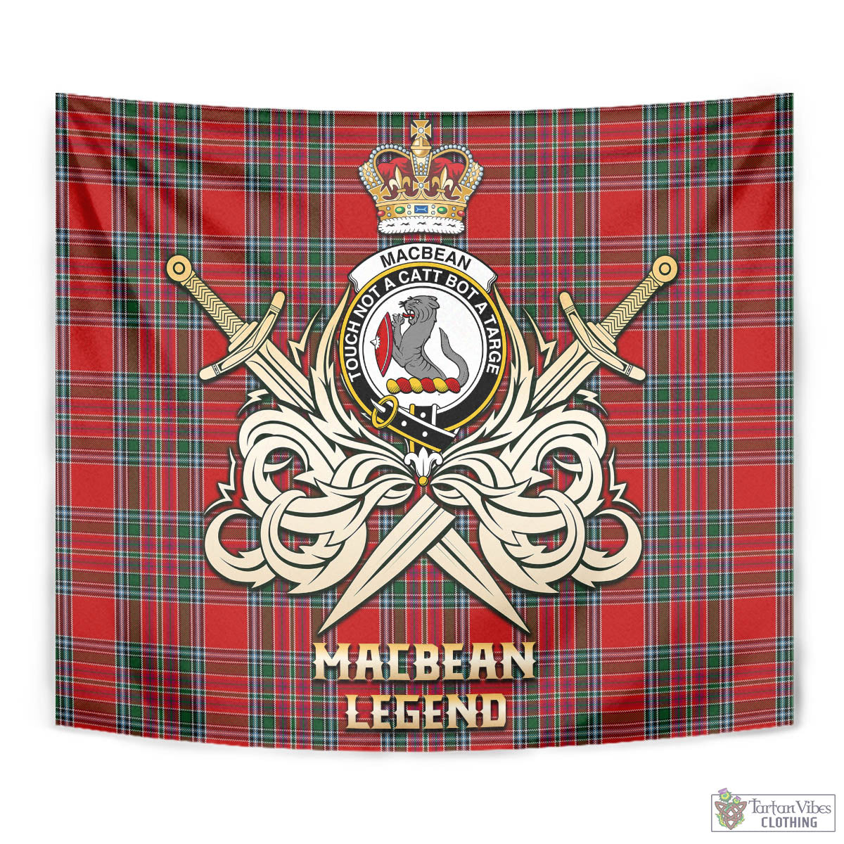 MacBean (MacBain) Tartan Tapestry with Clan Crest and the Golden Sword of Courageous Legacy - Tartan Vibes Clothing