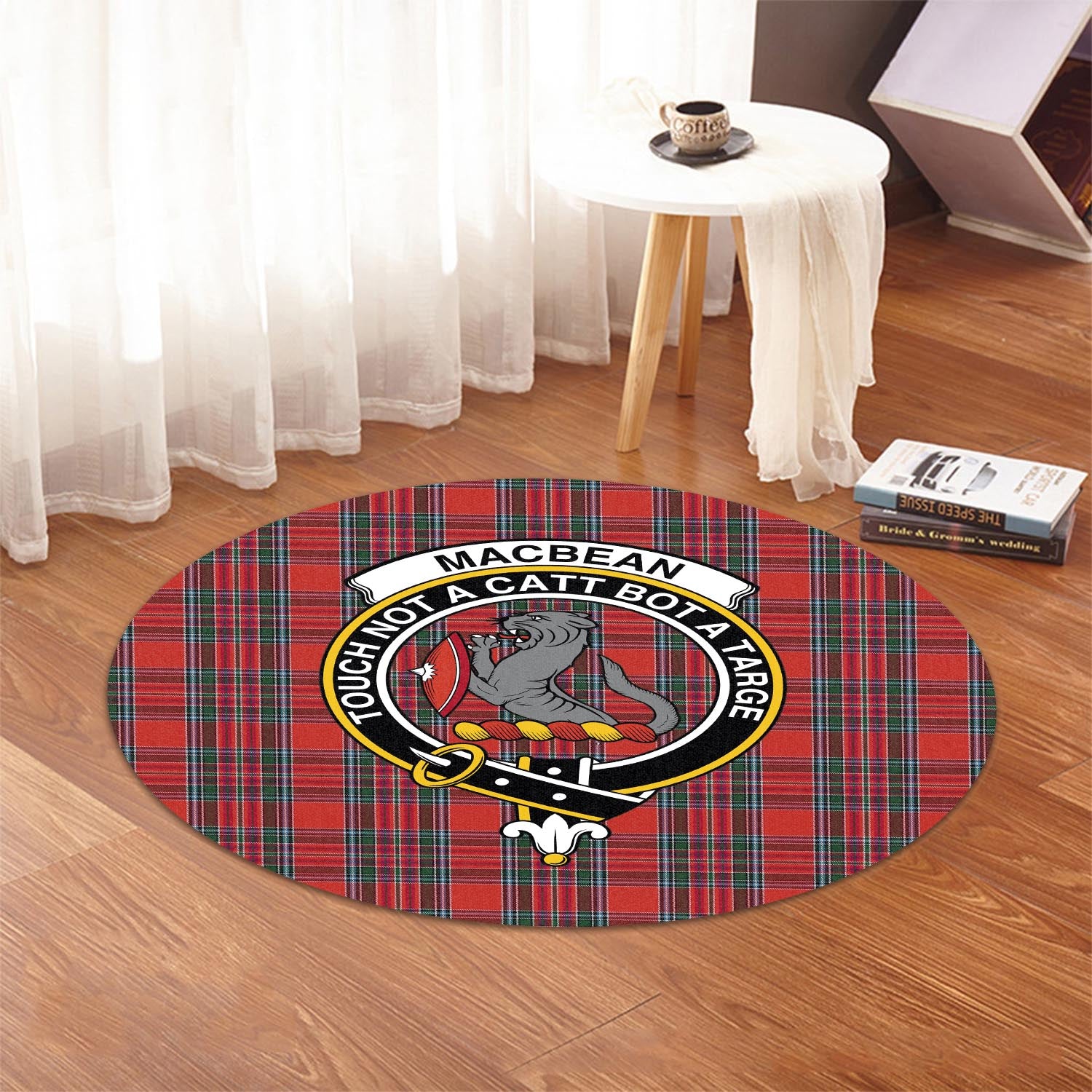 macbean-tartan-round-rug-with-family-crest