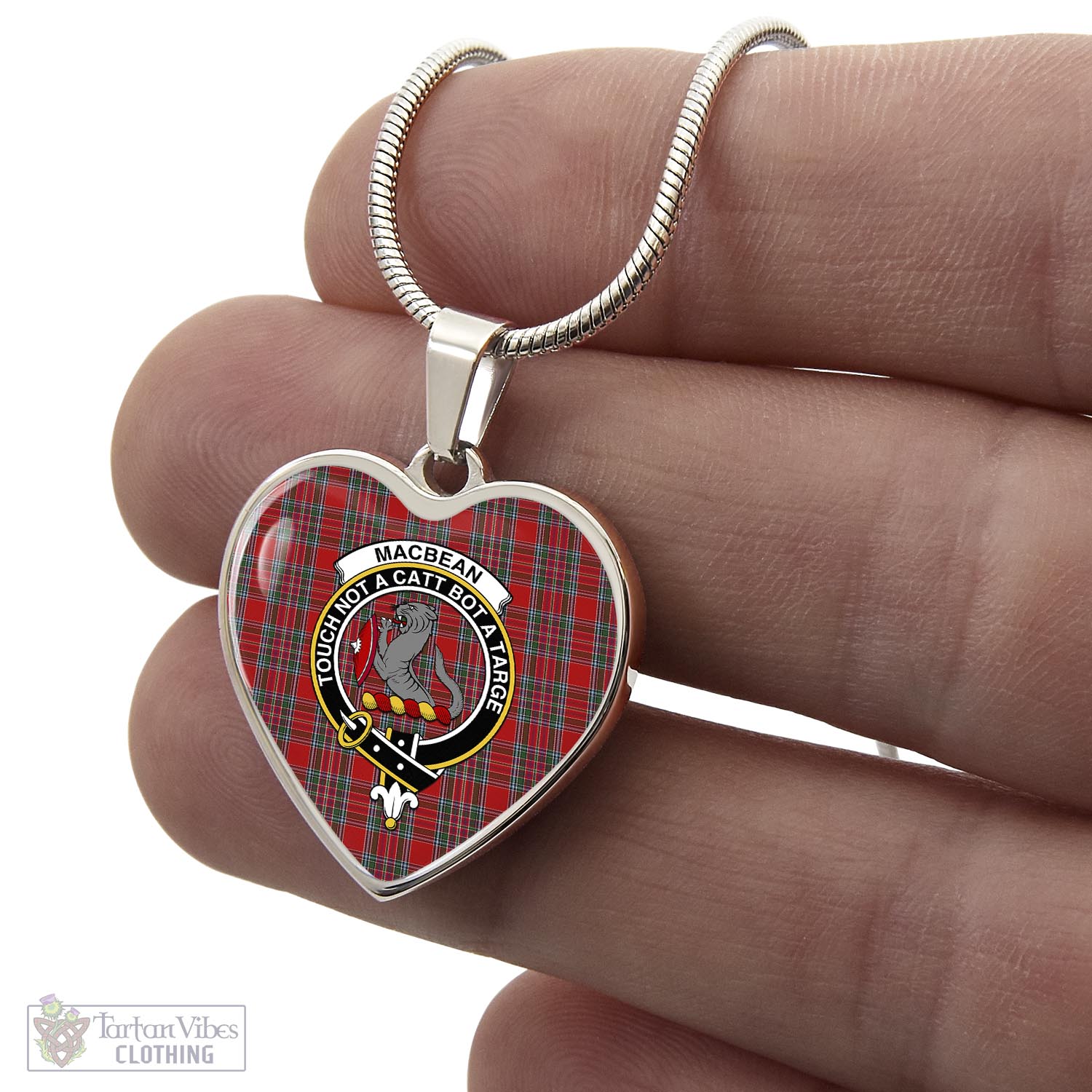 MacBean (MacBain) Tartan Heart Necklace with Family Crest - Tartan Vibes Clothing